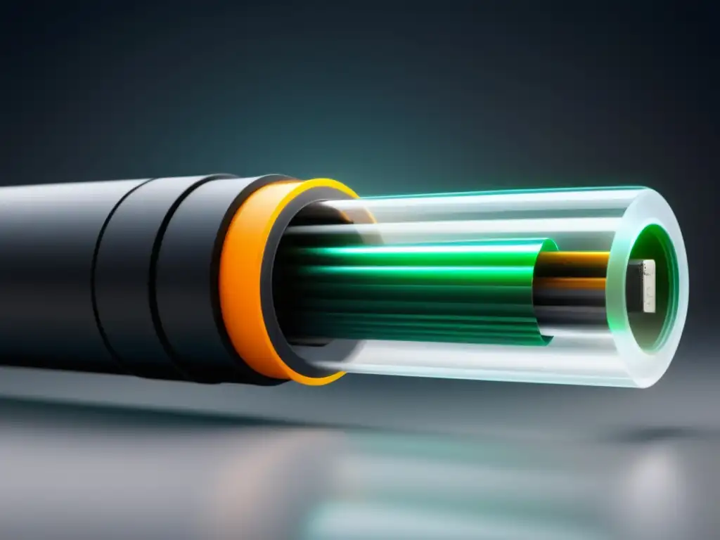 Ventajas de la fibra óptica: Cable elegante, eficiente y de alta calidad, mostrando su núcleo transparente y colores vibrantes