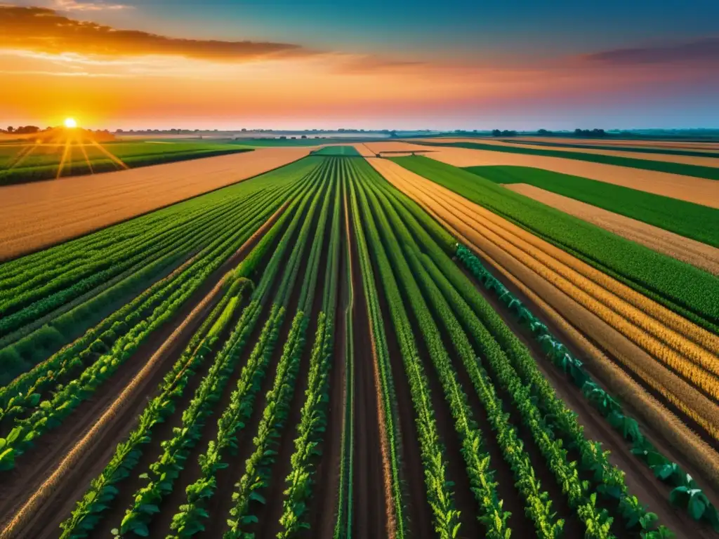 Beneficios de la fibra óptica en la agricultura, campo próspero al atardecer