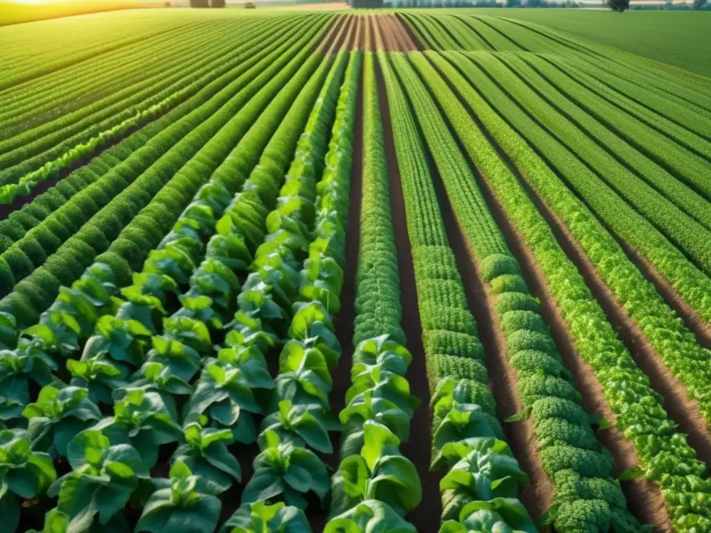 Ventajas de la fibra óptica en agricultura: Campo verde vibrante y productivo, con cultivos saludables y tecnología integrada