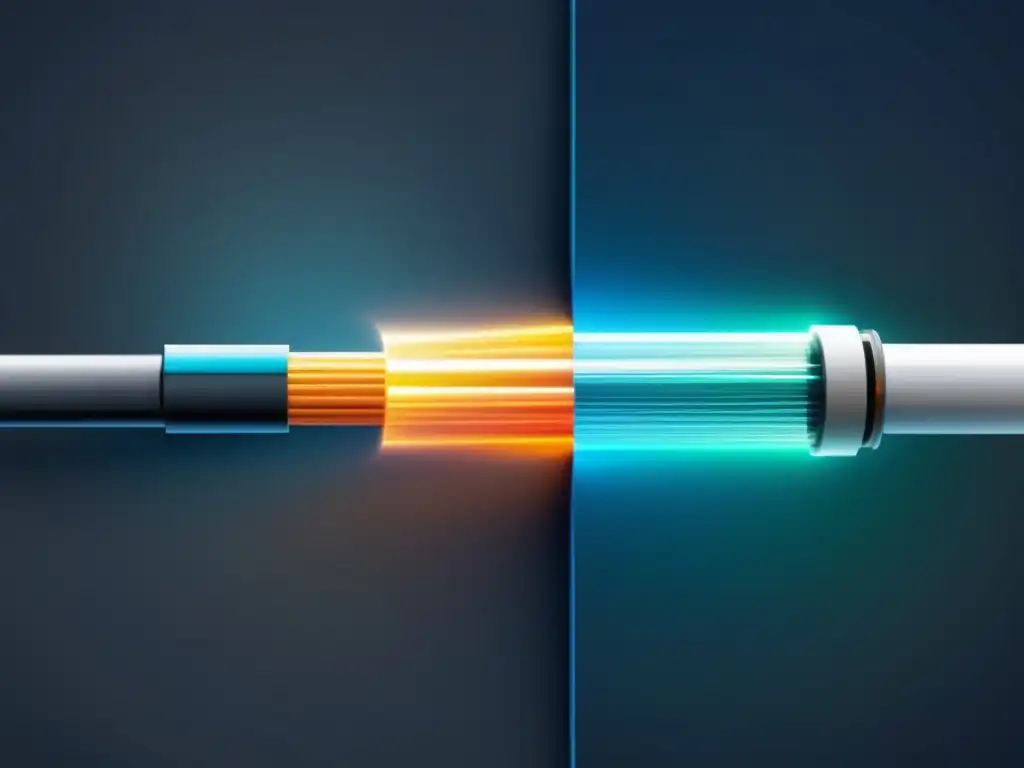 Desventajas de la fibra óptica frente al cable coaxial: imagen comparativa de cables mostrando alta velocidad y durabilidad