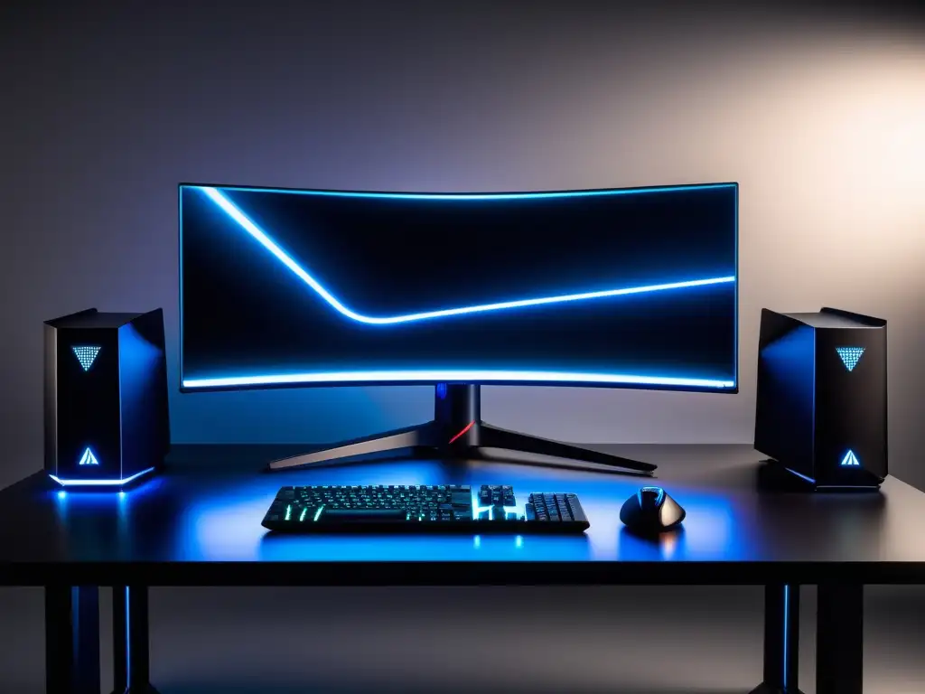 Gaming setup 8k ultradetallado - Escritorio gaming minimalista con PC de alta gama, monitor curvo 4K y periféricos