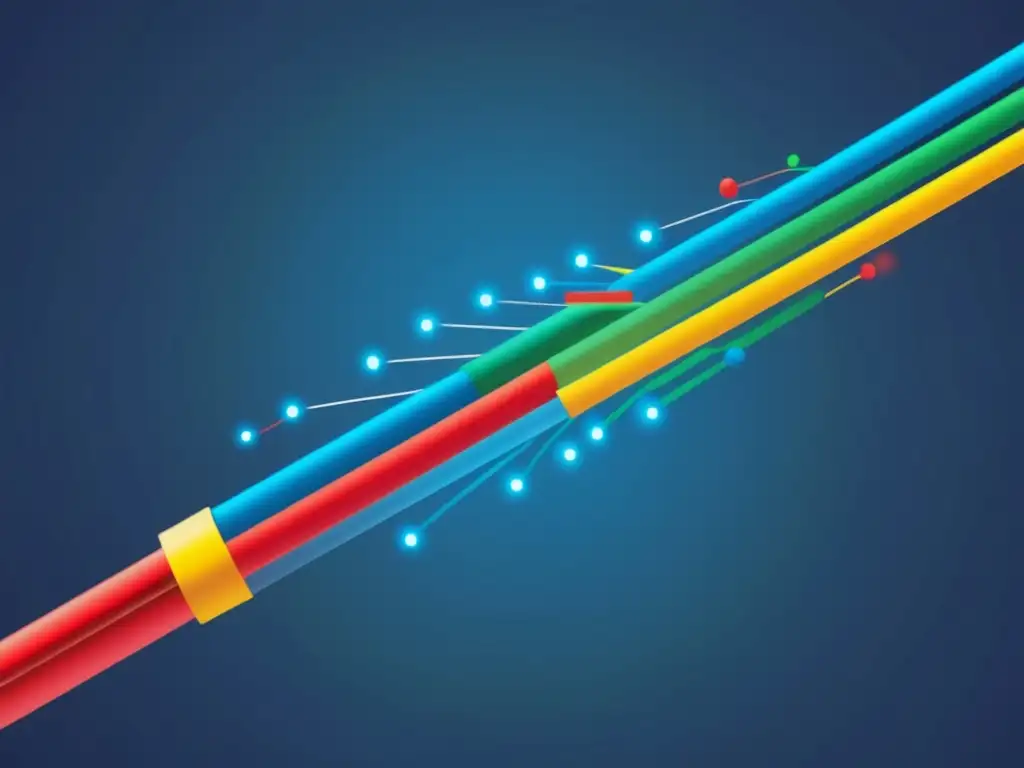 Ilustración moderna de cable de fibra óptica con conexiones y problemas comunes en fibra óptica