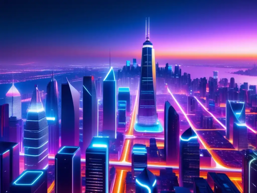 Futurista ciudad nocturna con fibra óptica en Asia del Sur