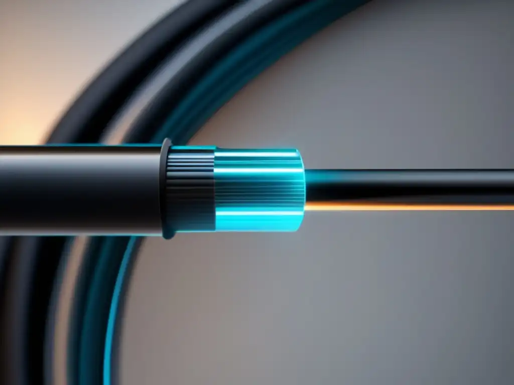 Importancia de la Fibra Óptica en Telefonía: Cable de fibra óptica moderno y elegante resaltando su precisión y tecnología avanzada