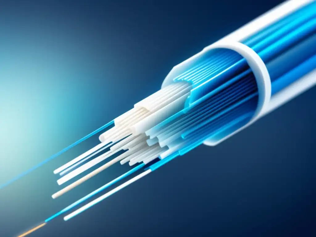 Fibra óptica en medicina: imagen 8k detallada de un cable con diseño minimalista en tonos azules y blancos