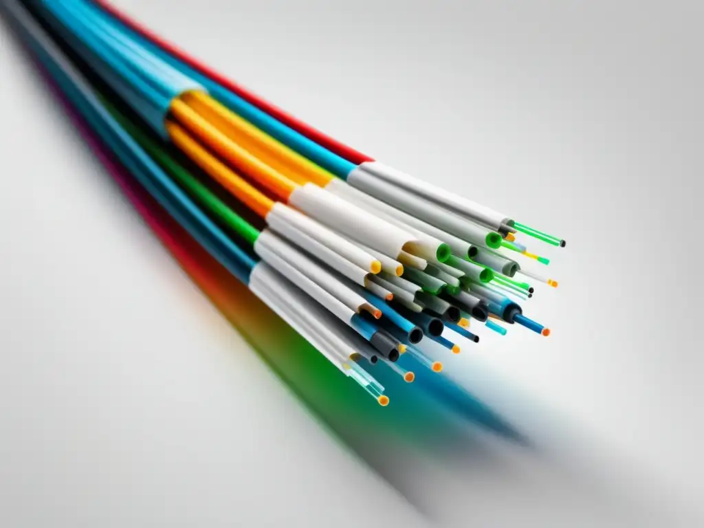 Normativas de fibra óptica desentrañadas - Imagen de cable de fibra óptica de 8k, moderno y elegante, con colores vibrantes y diseño minimalista