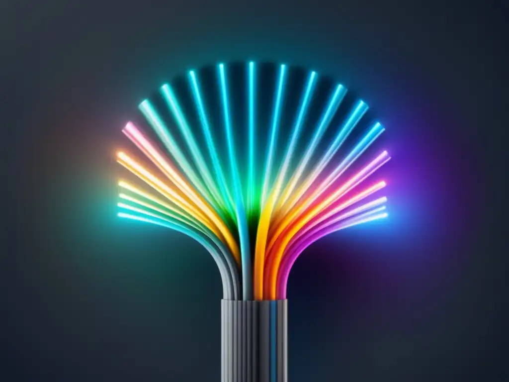 Instalación de cable de fibra óptica de diseño minimalista y alta tecnología, con patrón preciso y colores vibrantes