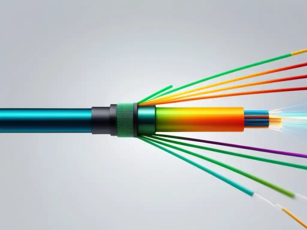 Beneficios tecnología fibra óptica: diseño minimalista, cable óptico vibrante y detallado, colores que simbolizan su poder transformador