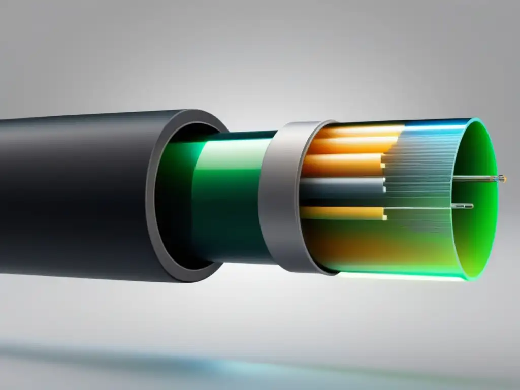 Beneficios de la fibra óptica en comunicación digital: Detalle impresionante de cable con fibras singlemode y multimode