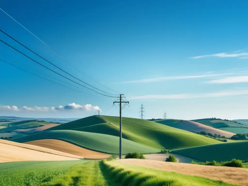 Despliegue de fibra óptica en áreas rurales con paisaje rural y cables modernos