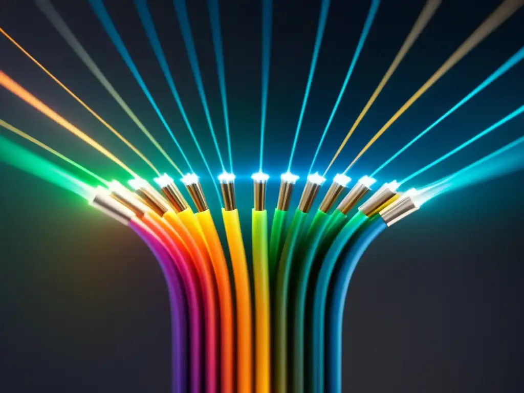 Fibra óptica revolución tecnológica, imagen ultradetallada de un cable minimalista con reflejo y transmisión de luz