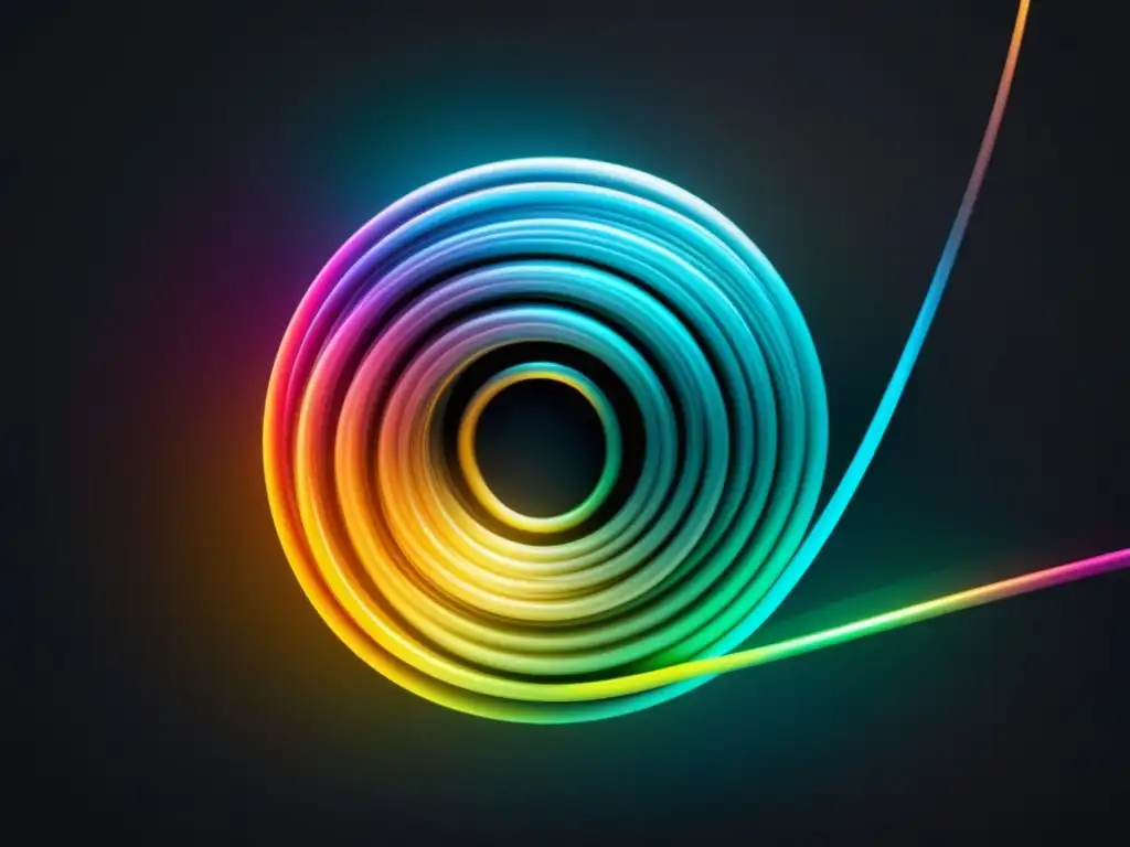 Beneficios de la fibra óptica en el 5G: Cable de fibra óptica moderno y minimalista, reflejo brillante y colores vibrantes