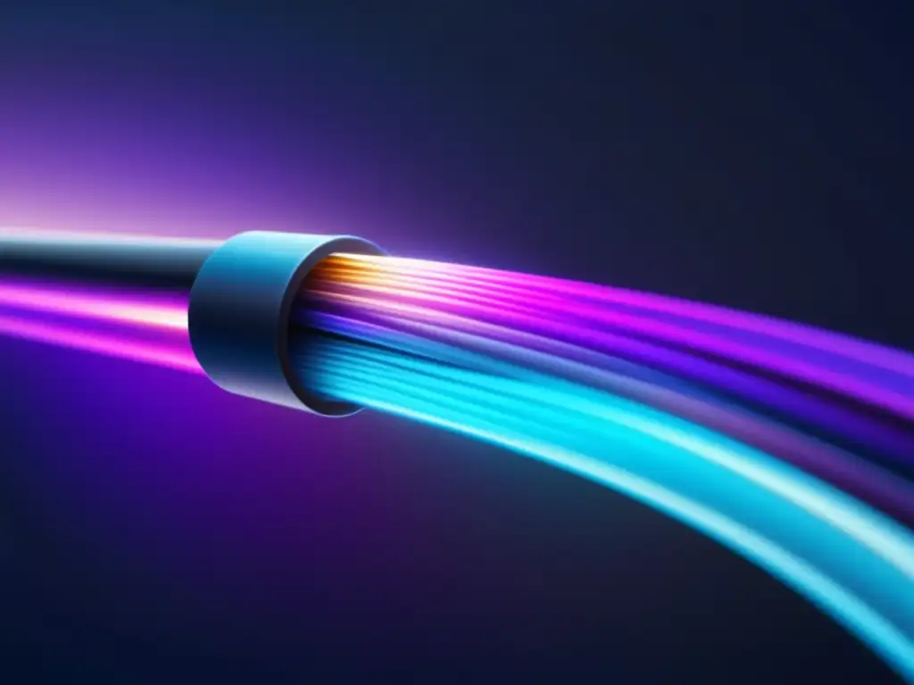 Composición química de la fibra óptica: imagen 8k detallada de un cable moderno de fibra óptica transparente, resistente a la corrosión y alta temperatura