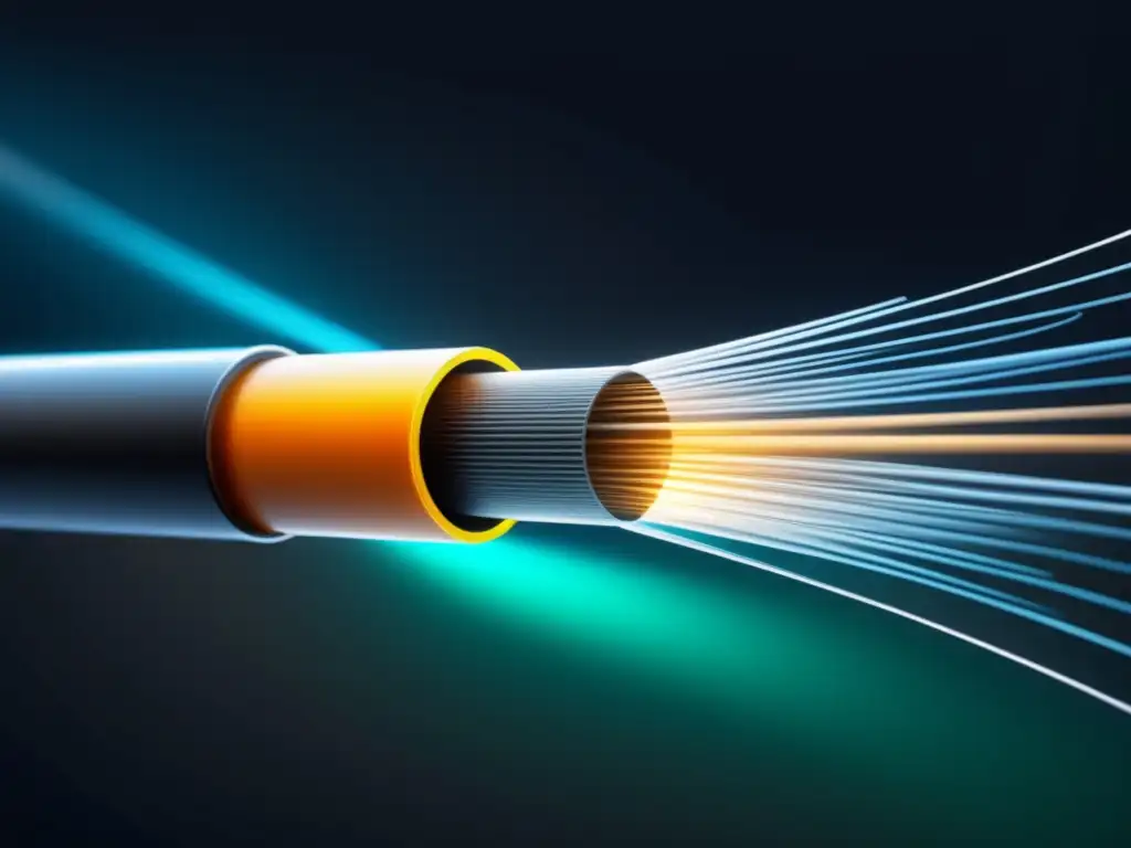 Transformación tecnología fibra óptica - Imagen 8k detallada de un cable de fibra óptica moderno y elegante