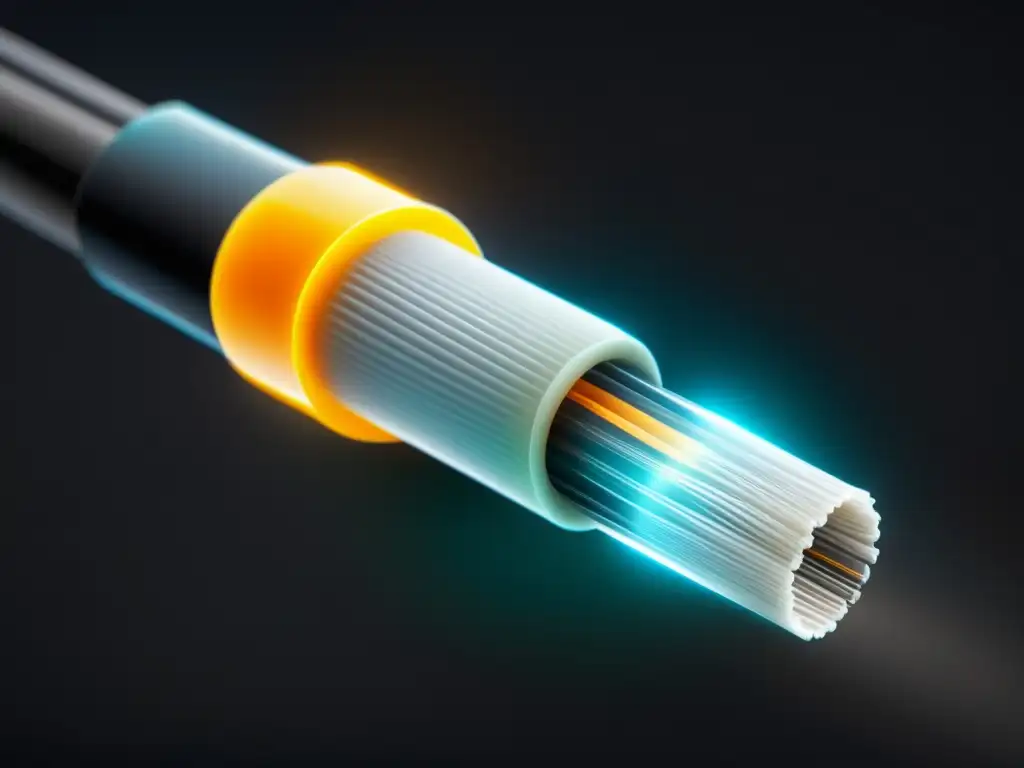 Impacto de la fibra óptica en imagen 8k de cable monocapa, elegante y minimalista en fondo negro