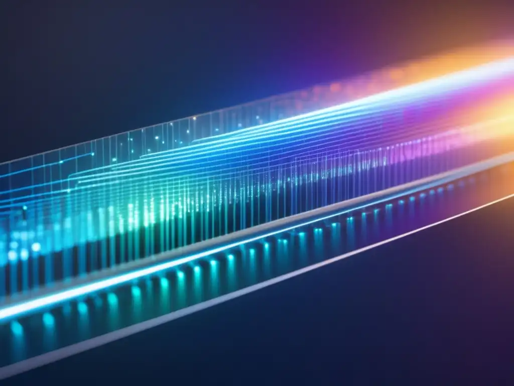 Diagnóstico temprano con fibra óptica: imagen detallada de un dispositivo médico moderno y transparente con circuitos intrincados y cables de fibra óptica transfiriendo datos a través de un cuerpo humano