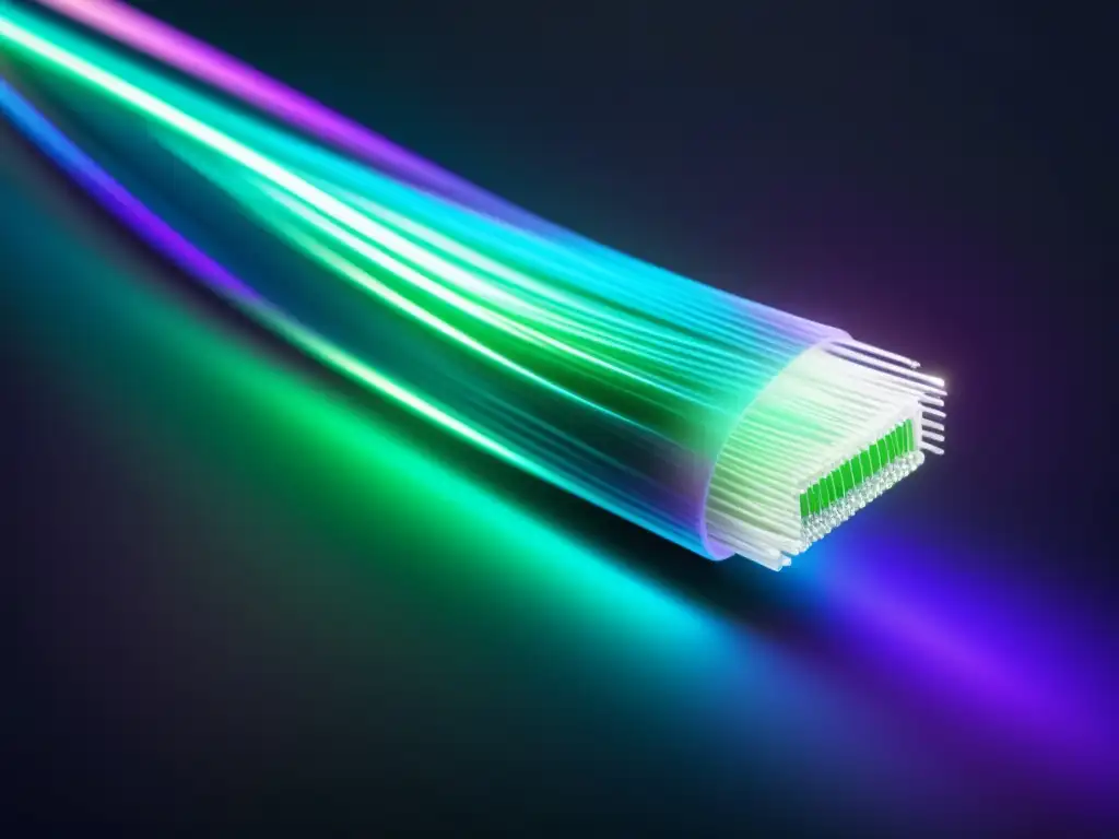 Innovaciones en fibra óptica con cable futurista y vibrantes colores