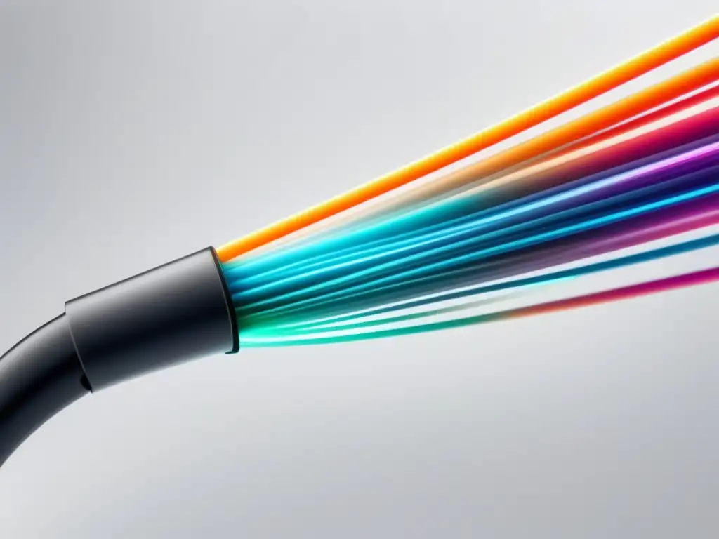 Imagen 8k de cable de fibra óptica ecológico: detalles, luz y estética futurista