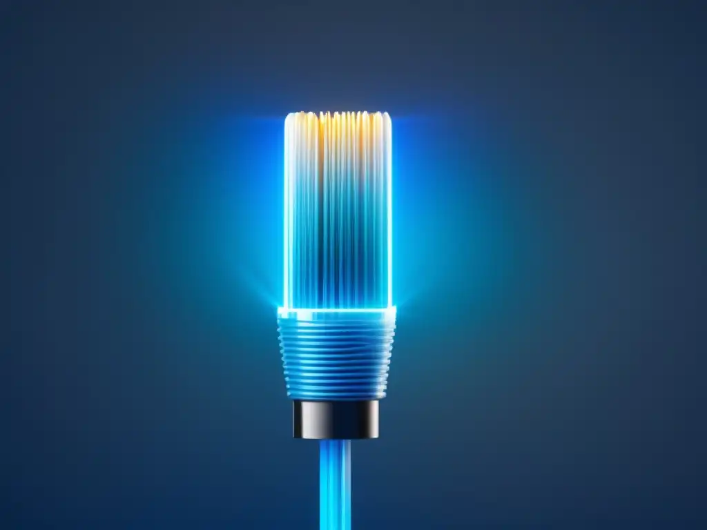 Fibra óptica y derechos de autor: Cable de fibra óptica moderno y elegante con brillo azul intenso