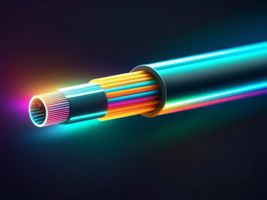 Fibra óptica en universidades destacadas: Imagen 8k ultradetallada de cable futurista con colores vibrantes