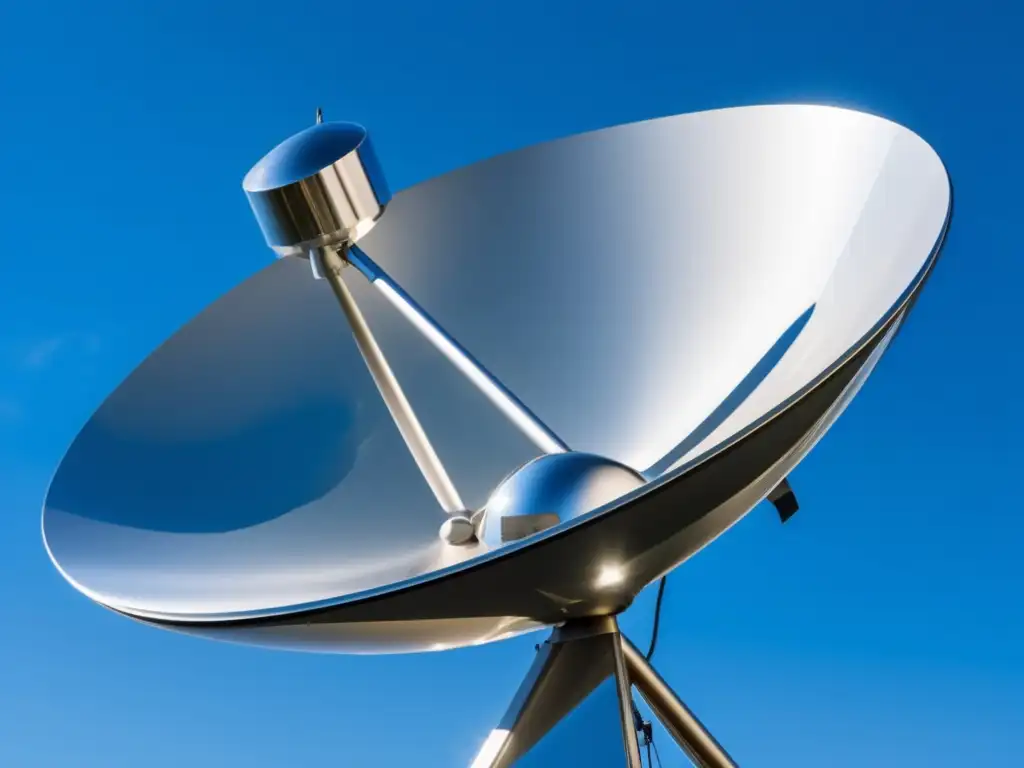 Beneficios de la fibra óptica en comunicaciones satelitales: una antena moderna y elegante en un cielo azul claro