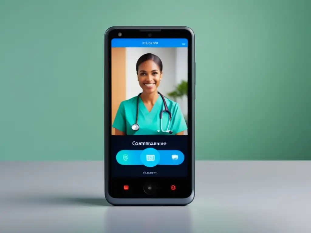 Beneficios de la fibra óptica en dispositivos personales: Smartphone moderno muestra video llamada cristalina entre doctor y paciente