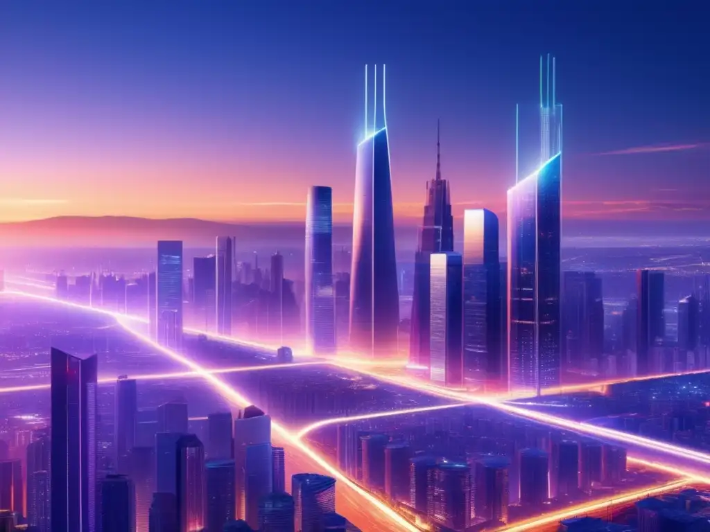 Futuro urbano en atardecer: beneficios de la fibra óptica en 5G