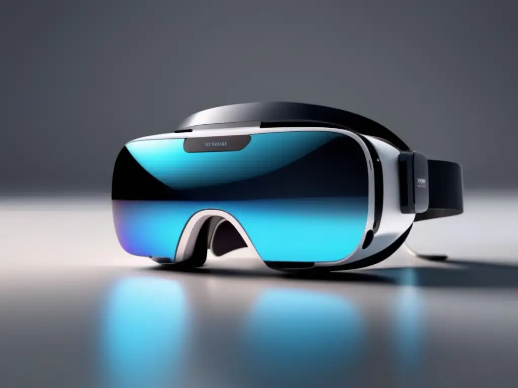 Realidad Virtual y Aumentada con fibra óptica: Headset y gafas futuristas en superficie reflectante