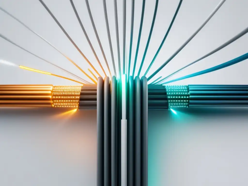 Tecnología de fibra óptica: imagen 8k que muestra cables elegantes y luminosos en un patrón simétrico