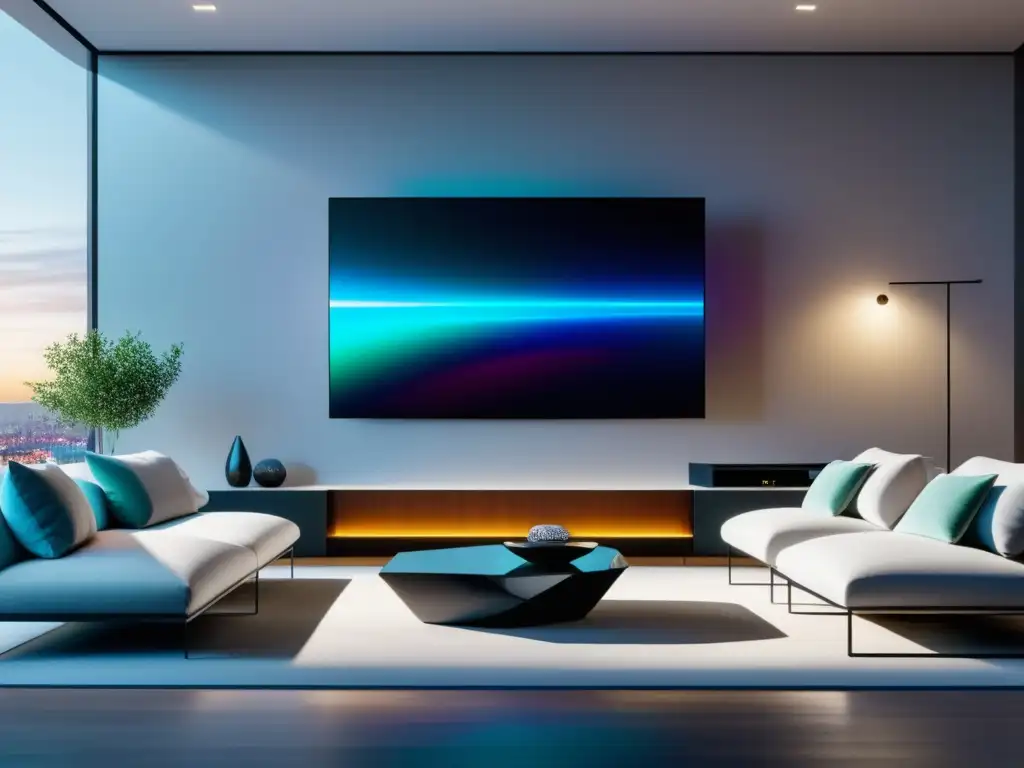 Ventajas de la fibra óptica en el streaming: sala moderna con TV 8k, colores vibrantes y claridad perfecta