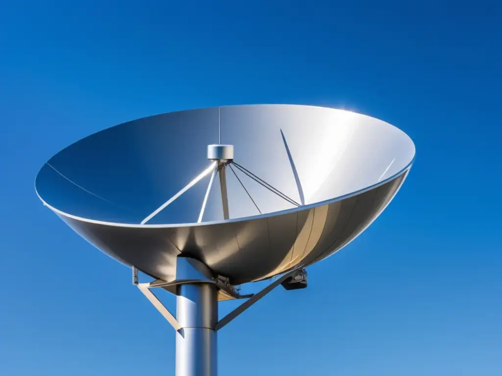 Beneficios de la fibra óptica en comunicaciones satelitales: Dish moderno reflejando la luz solar, simbolizando avances tecnológicos