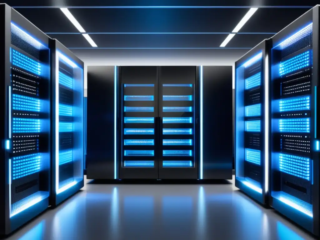 Servidores ópticos en la era digital, en un moderno data center futurista